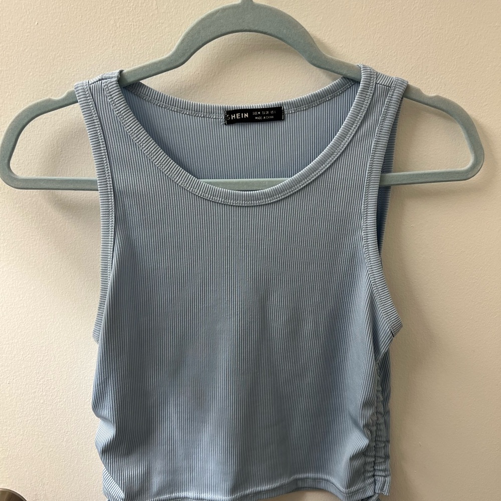 SHEIN Sky Blue Ribbed Tank Top
